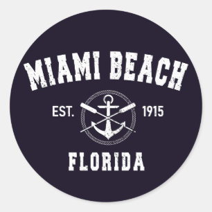 Miami Beach Florida Fl Athletic Style Ronde Sticker