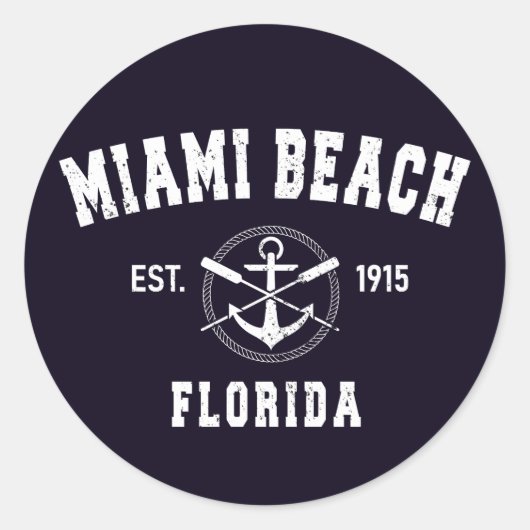 Miami Beach Florida Fl  Athletic Style Ronde Sticker (Voorkant)