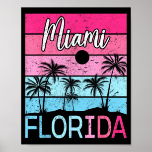 Miami Beach Florida Grappig Vintage Zonsondergang Poster