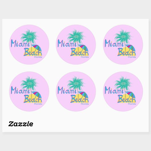 Miami Beach, Florida Palm en Sun Ronde Sticker (Vel)