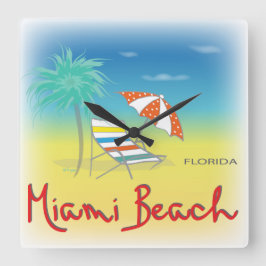 Miami Beach, Florida Palm Wall Clock Vierkante Klok