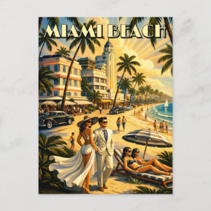 Miami Beach, Florida Retro Art Deco Kleur Toerisme Briefkaart