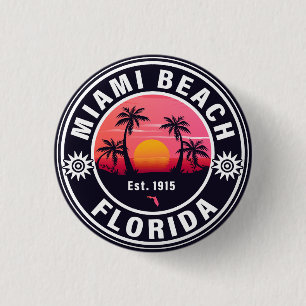Miami Beach Florida Retro Sunset Souvenirs 60s Ronde Button 3,2 Cm
