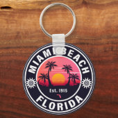 Miami Beach Florida Retro Sunset Souvenirs 60s Sleutelhanger (Achterkant)