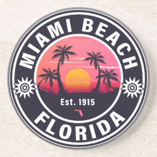Miami Beach Florida Retro Sunset Souvenirs 60s Zandsteen Onderzetter
