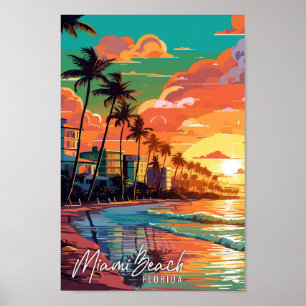 Miami Beach Florida vintage reisillustratie Poster