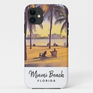 Miami Beach Florida Waterverf Art iPhone 11 Hoesje