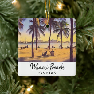 Miami Beach Florida  Waterverf Art Keramisch Ornament