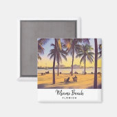Miami Beach Florida Waterverf Art Magneet (Voorkant / Achterkant)