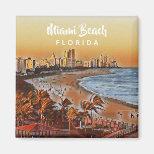 Miami Beach Florida  Waterverf Art Magneet
