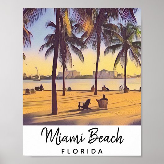 Miami Beach Florida  Waterverf Art Poster (Voorkant)