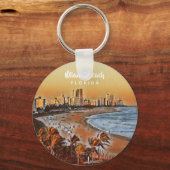 Miami Beach Florida  Waterverf Art Sleutelhanger (Voorkant)