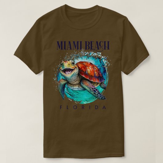 Miami Beach Florida Waterverf Happy Zee Turtle T-shirt (Design voorkant)