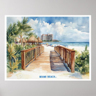 Miami Beach, Florida waterverf schilderen briefkaa Poster