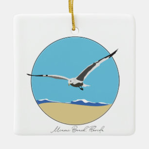 Miami Beach, Florida Zee Gull over Beach Keramisch Ornament