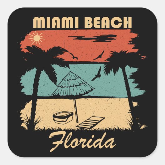 Miami Beach Florida  zonsondergang Vierkante Sticker (Voorkant)