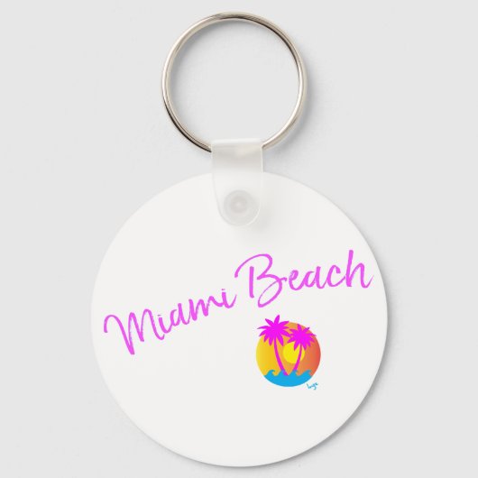 Miami-Beach-logo-sun-palms-roze Sleutelhanger (Voorkant)