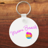 Miami-Beach-logo-sun-palms-roze Sleutelhanger (Voorkant)