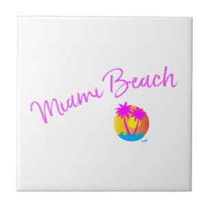Miami-Beach-logo-sun-palms-roze Tegeltje
