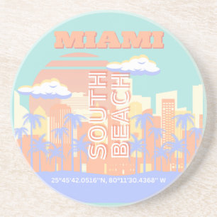 Miami Beach, Miami Travel Art, Preppy kamer, Paste Zandsteen Onderzetter