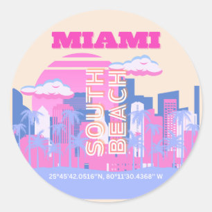 Miami Beach, Miami Travel Art, Preppy Ronde Sticker
