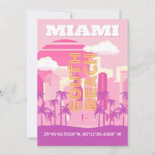 Miami Beach, Miami Travel Art, Preppy Room, roze Feestdagenkaart