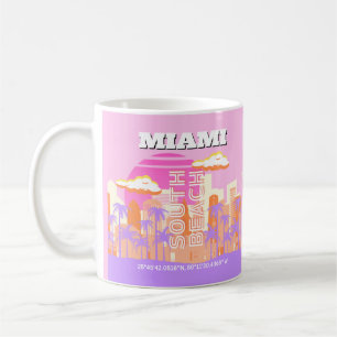 Miami Beach, Miami Travel Art, Preppy Room, roze Koffiemok
