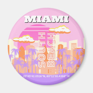 Miami Beach, Miami Travel Art, Preppy Room, roze Magneet