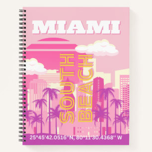 Miami Beach, Miami Travel Art, Preppy Room, roze Notitieboek