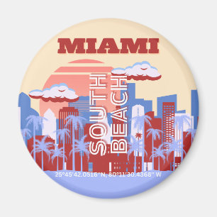 Miami Beach, Miami Travel Art, Retro Magneet