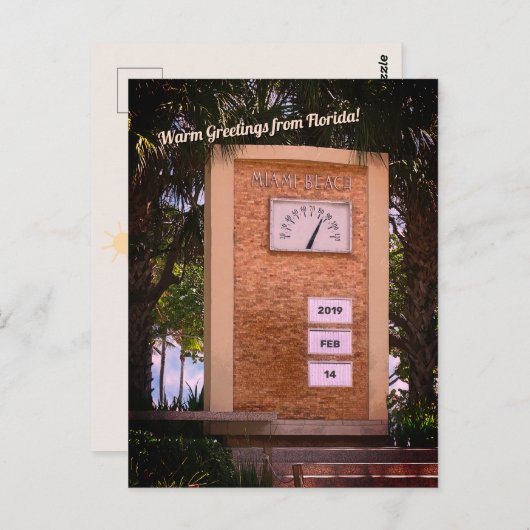 Miami Beach Ocean Drive Thermometer (datum invoege Briefkaart (Voorkant / Achterkant)
