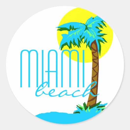 Miami Beach-Palm Tree Ronde Sticker (Voorkant)