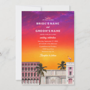 Miami Beach Regenboogrij Charleston Palm Bruiloft Kaart