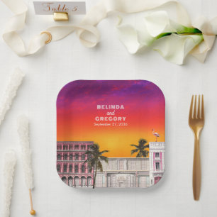 Miami Beach Regenboogrij Charleston Palm Bruiloft Papieren Bordje