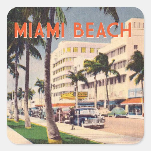 Miami Beach  straatbeeld Vierkante Sticker (Voorkant)