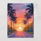 Miami Beach Sunset Palm Tree Tropical Briefkaart (Voorkant)