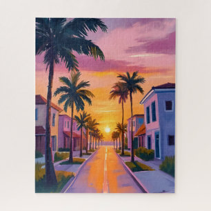 Miami Beach Zonsondergang   Oceaan Florida Aquarel Legpuzzel