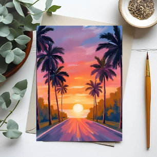 Miami Beach Zonsondergang Palmboom Tropisch Briefkaart