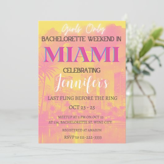 Miami Bestemming Bachelorette Weekend Party Kaart (Staand voorkant)