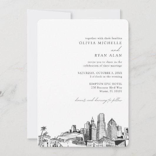 Miami Bestemming Bruiloft Skyline Uitnodiging (Voorkant)