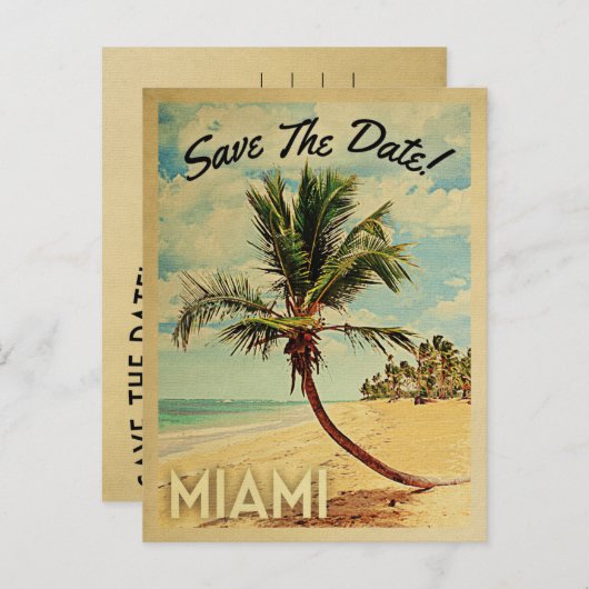 Miami bewaar de  platenpalmboom op de datum aankondigingskaart (Voorkant / Achterkant)