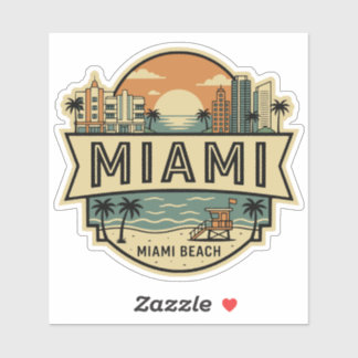 Miami City Florida Skyline Vintage Travel Badge Sticker