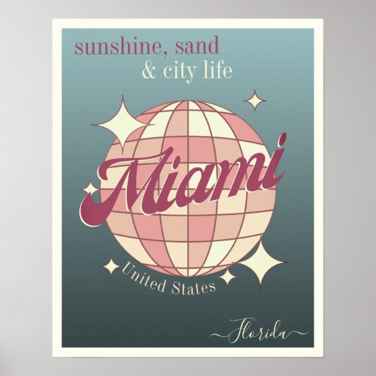 Miami City Florida USA Poster vintage rétro (Devant)