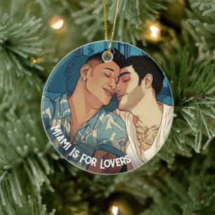 Miami Downtown Gay Mannen Cuddling Illustratie Keramisch Ornament