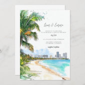 Miami Faire-part de mariage aquarelle (Devant / Derrière)