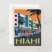 Miami, FL| Art Deco Briefkaart (Voorkant / Achterkant)