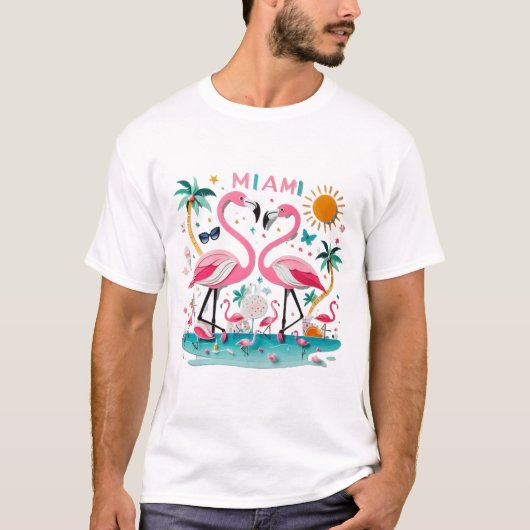 Miami Flamingo Paradise T-shirt (Voorkant)