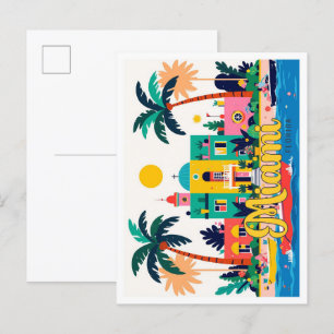 Miami Florida Abstracte Vintage Travel Illustratio Briefkaart