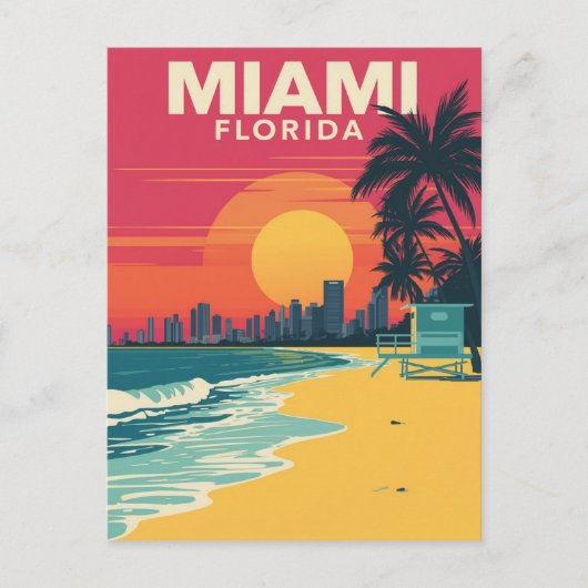  Miami Florida Beach Sunset Briefkaart (Voorkant)