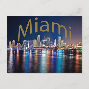 Miami, Florida, de Magische Stad 's nachts. Briefkaart